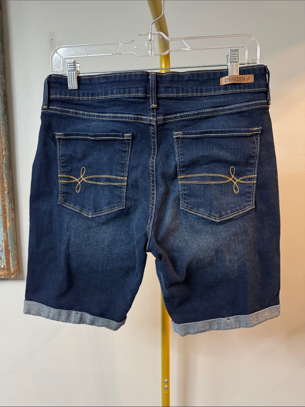 Denizen from Levi's mid rise Dark Blue Denim Cuffed modern Bermuda Shorts